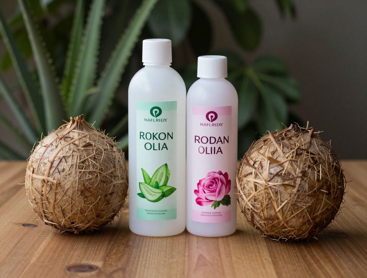 Professionellt arrangerade naturliga hudvårdsingredienser: kokosolja i glasburk, rosenhipsoljeflaskor, kaviar av aloe vera-gel, bivax och torkade lavendelstjälkar på ett marmorbord med mjukt sidoljus